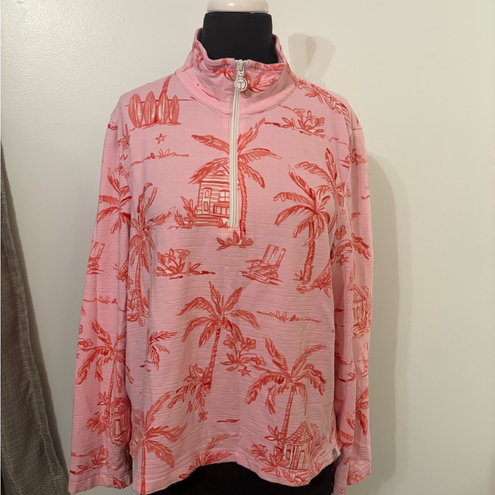 Talbots Pink and Coral Tropical Print Sweatshirt